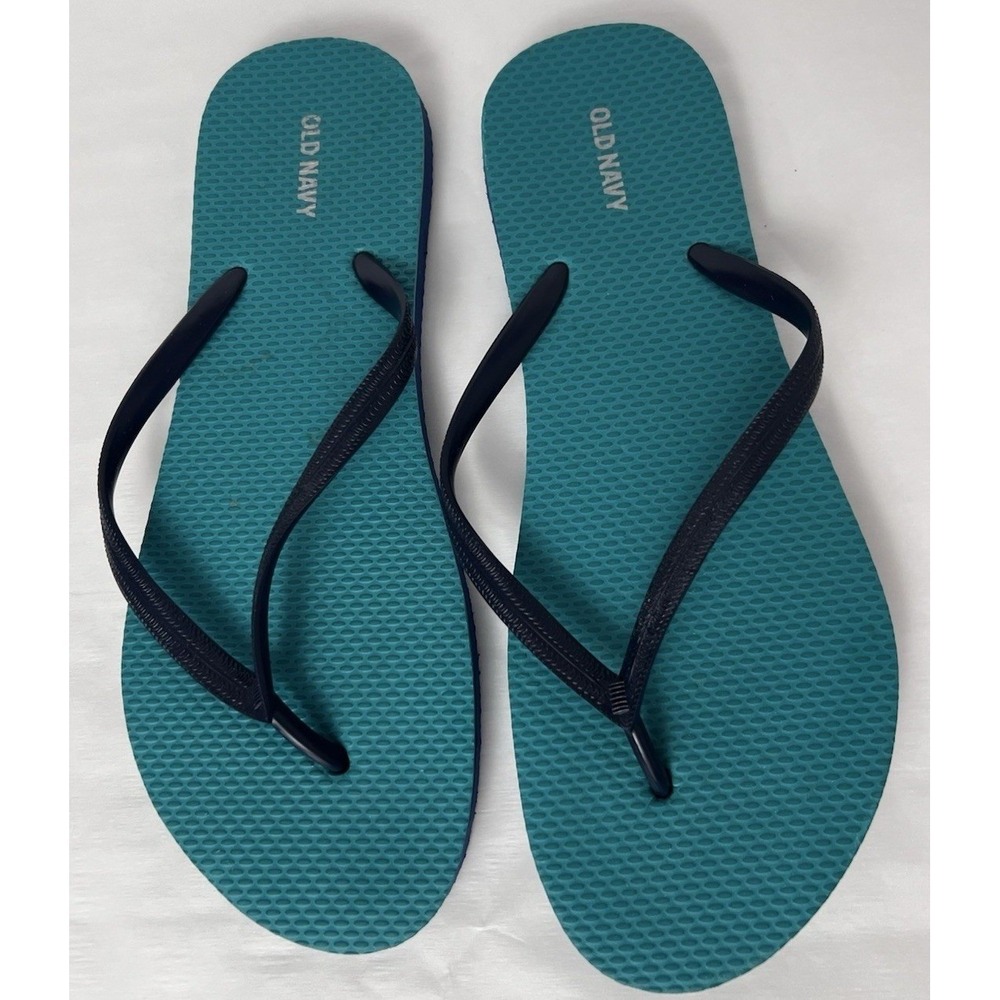 Old Navy Women's Flip Flop Sandals Teal With Navy Blue Pool Beach Size 10